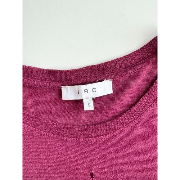 IRO Clay Burgundy 100% Linen Jersey Distressed Holes Crew Neck T-Shirt, Size S - Picture 11 of 13